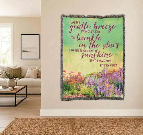 Vista 4 de Pure Country Weavers Manta con texto en inglés "I Am The Gentle Breeze Upon Your Face" con diseño de flores, para regalo de duelo y condolencia
