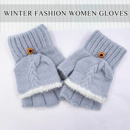 Vista 105 de Beurlike Guantes de invierno para mujer, de lana cálida, a prueba de viento, convertibles, sin dedos