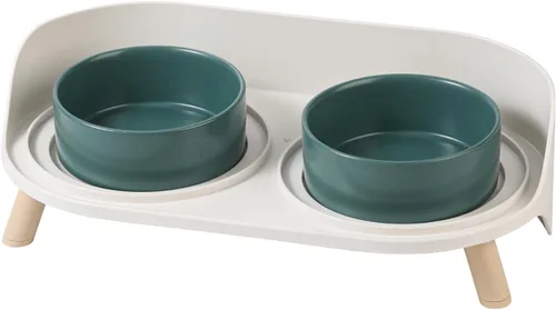 Vista 14 de Juego de Cuencos Elevados de Cerámica para Gatos - Platos Dobles Elevados para Alimentos y Agua - Soporte Antideslizante y Resistente a Salpicaduras
