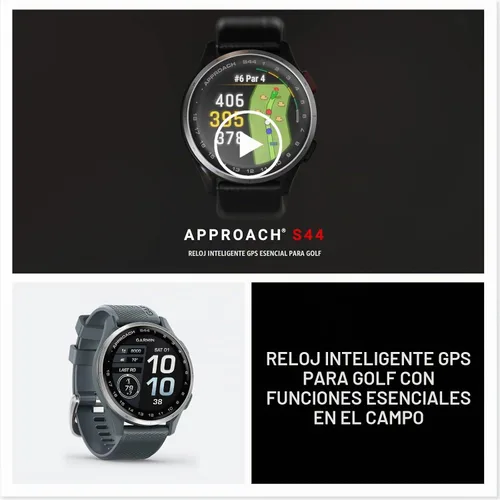 Vista 8 de Garmin Approach® S44, reloj inteligente GPS esencial para golf, pantalla AMOLED, funciones en el campo, bisel de aluminio plateado con banda de Negro