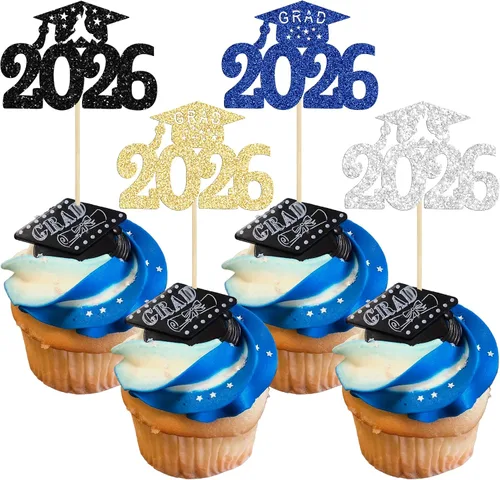 Vista 16 de Gyufise 1 paquete de decoración de pastel de graduación 2025 con purpurina de felicitaciones clase de 2025, decoración de pastel de diploma 2025