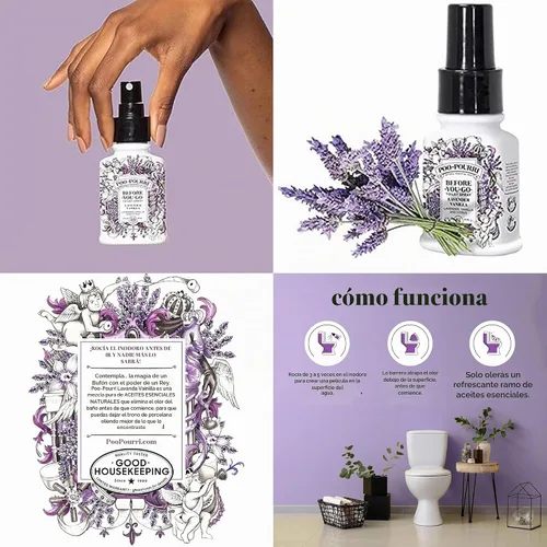 Vista 5 de Poo-Pourri Botella de repuesto de vainilla de lavanda de 9 onzas y botella recargable de 1.4 onzas y vainilla de lavanda