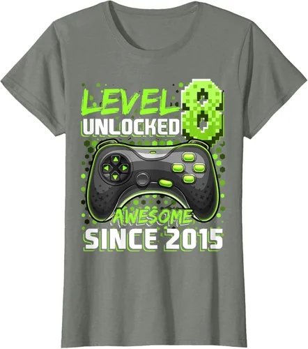 Vista 12 de Level 8 Unlocked Awesome 2015 Video Game 8th Birthday Boy T-Shirt, Negro
