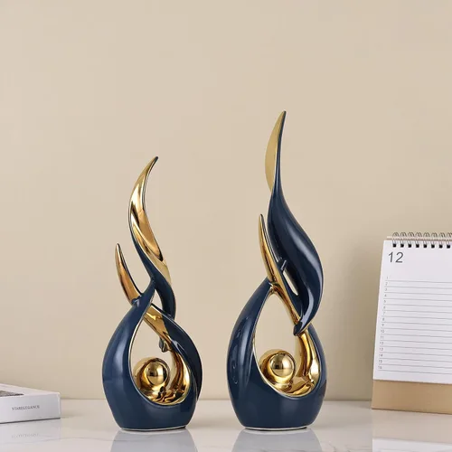 Vista 5 de 2 estatuas de cerámica de oro azul para decoración del hogar, esculturas modernas de arte abstracto, elegantes objetos decorativos de mesa