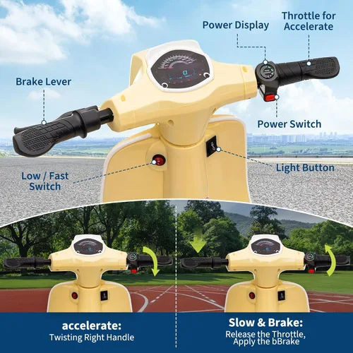 Vista 2 de Motocicleta eléctrica para niños de 24 V, juguete de paseo de 350 W Beige