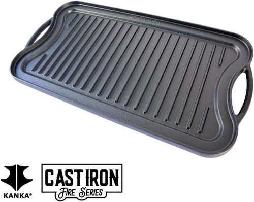 Vista 4 de KANKA Parrilla de hierro fundido – Plancha reversible extragrande de doble cara para estufa de gas, placa de parrilla para barbacoa, sartén superior