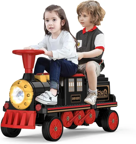 Vista 8 de ANPABO Tren de paseo de 12 V 7 AH, 2 plazas, silbato de tren Choo Choo Azul