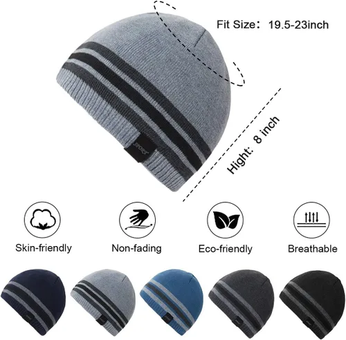 Vista 3 de Sombreros de punto cálidos de invierno para hombre, gorra de punto de cráneo llano