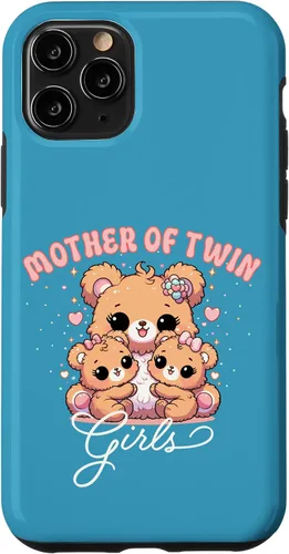 Vista 10 de iPhone 15 Mother of Twin Girls Adorable Kawaii Mama Bear and Daughters Case