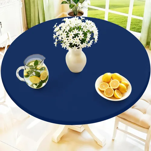 Vista 38 de Moosfor Mantel redondo de elastano, elástico ajustable impermeable para mesas de 18 a 24 pulgadas, mantel de picnic elástico lavable para Azul