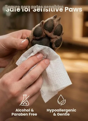 Vista 6 de Toallitas de aseo para perros de Pogi – Toallitas hipoalergénicas para mascotas para patas, cuerpo y trasero – Limpieza e hidratación, aroma a té