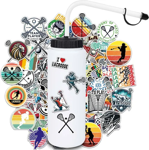 Vista 8 de Regalos de hockey RhythmFit, paquete de 1 botella de agua de hockey con pajita larga y 100 piezas de calcomanías y accesorios para niños, hombres