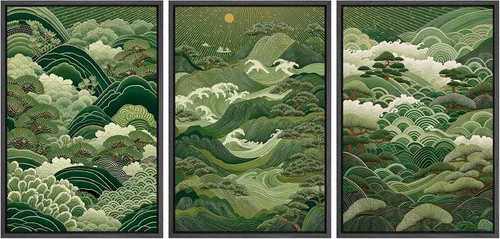 Vista 45 de MUDECOR Lienzo enmarcado para pared, juego de arte de acuarela pastel, bosque de pinos, naturaleza silvestre, ilustraciones modernas, decorativas