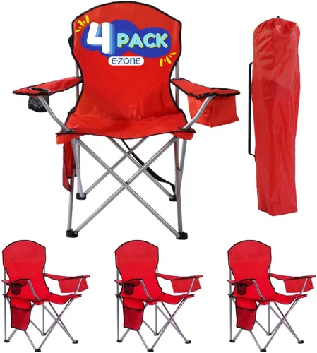 Vista 17 de EZONE Paquete de 2 sillas de campamento con enfriador de hielo integrado, silla portátil, bolsillo de almacenamiento, portavasos y bolsa