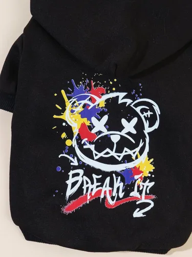 Vista 6 de QWINEE Sudadera con capucha para gatos con estampado de oso de dibujos animados, transpirable, elástica, con gorro, ropa cálida para gatos y perros