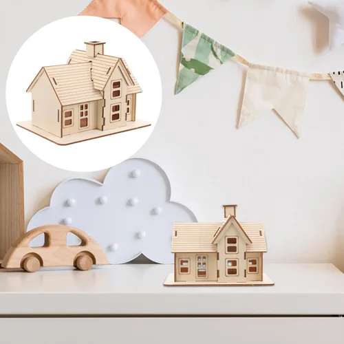 Vista 4 de 1 juego de rompecabezas de madera en 3D, mini kit de casa modelo de bricolaje, juguetes para edades de 8 a 13 años, casa de muñecas, juguetes