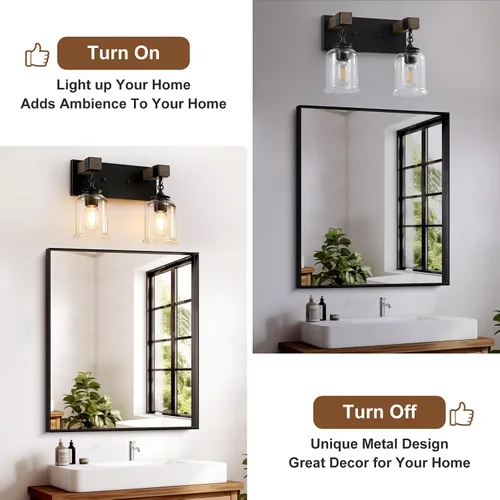 Vista 6 de VbiTmn Accesorios de Iluminación para Baño Estilo Granja, Lámpara de Tocador para Baño de 2 Luces Negro Mate, Estilo Industrial con Pantallas