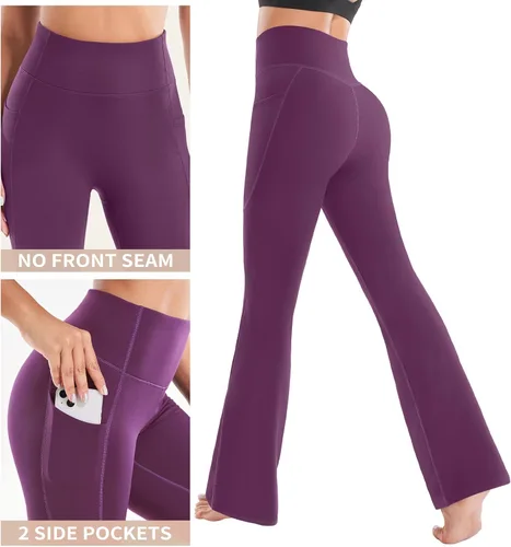 Vista 3 de Ewedoos Pantalones con forro polar para mujer, pantalones térmicos con bolsillos, cintura alta, pantalones cálidos para mujer, pantalones de yoga