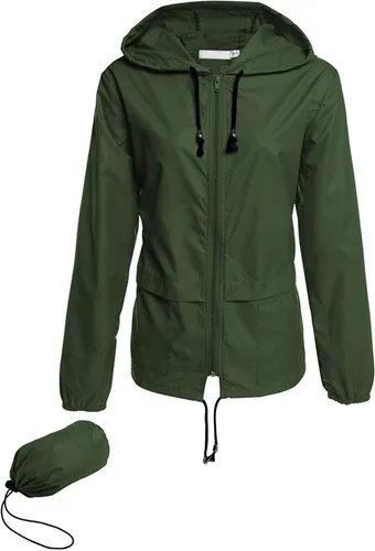 Vista 8 de Avoogue - Chaquetas de lluvia para mujer, diseño ligero, con capucha, para exteriores, impermeables, cortavientos Verde militar