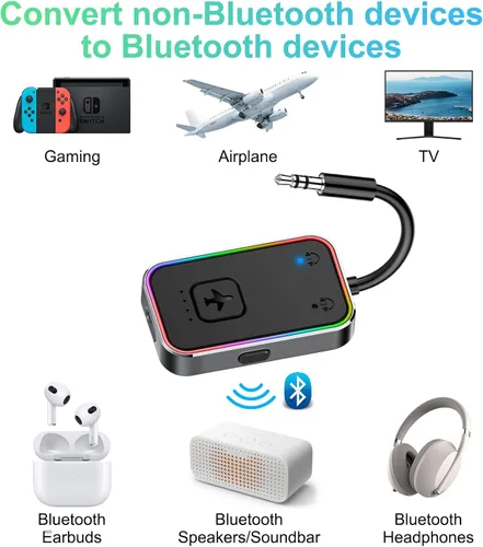 Vista 5 de Transmisor Bluetooth 5.4 Beeitzie Ultra Airplane 2025 para todos los auriculares, aptX LL, soporta 2 auriculares/AirPods, adaptador de audio