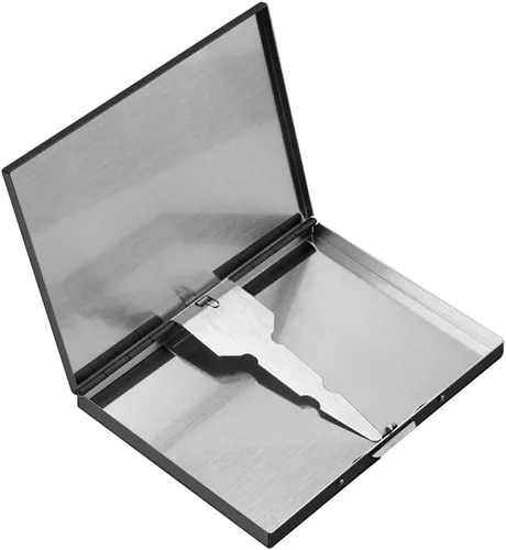 Vista 6 de Caja de cigarrillos extra delgada de acero inoxidable Estuche de cigarrillos de metal para 100's y 84's (Negro)