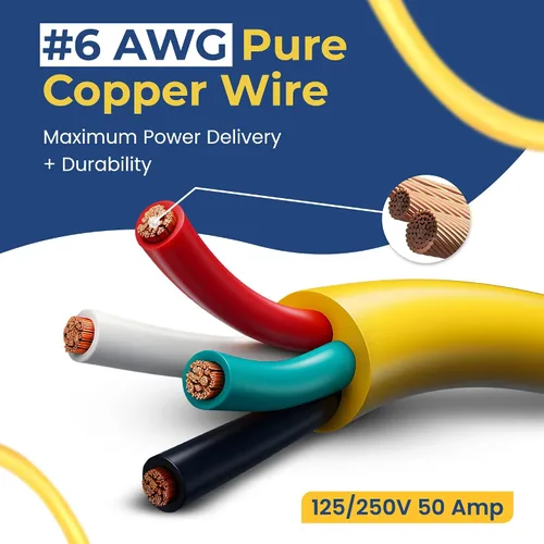 Vista 4 de Cables marinos y RV de 125/250 V, 50 amperios x 25 pies, cable de extensión NEMA resistente con 2 terminales en forma de L con extremos moldeados