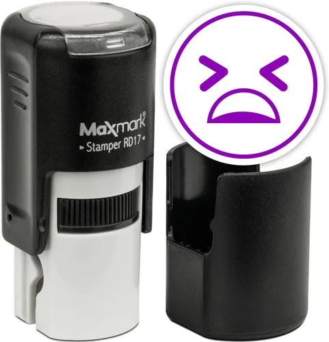 Vista 94 de MaxMark Sello de Emoji Autoentintado Redondo - Enojada - Tinta Negra