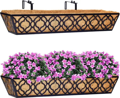 Vista 15 de HFHOME Paquete de 2 macetas de barandilla de 24 pulgadas, macetas de ventana resistentes, macetas ajustables para balcón para colgar barandillas