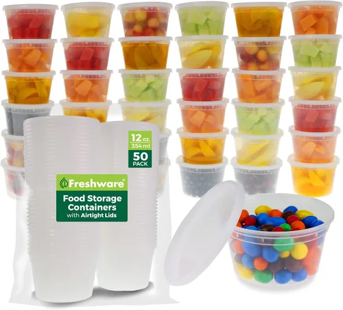 Vista 11 de Freshware Contenedores de almacenamiento de alimentos con tapas [60 unidades de 8, 16, 32 onzas, 20 juegos de cada tamaño] Contenedores de plástico