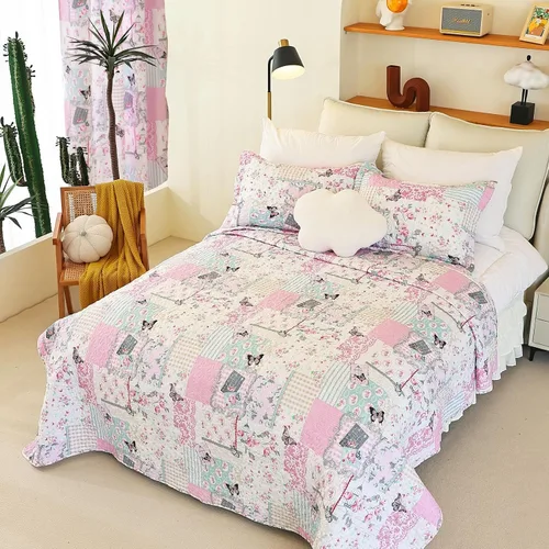 Vista 2 de Cmfshape Juego de ropa de cama floral de jardín, colcha acolchada reversible, juego de edredón de mariposa rosa, colcha reversible cosida con 2