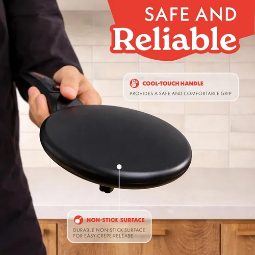 Vista 4 de Gourmia Máquina de crepas de 8 pulgadas – Plancha eléctrica de cerámica antiadherente para crepes, tortillas y tortillas francesas, inmersión