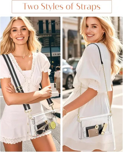 Vista 2 de BS-VOG Bolso transparente para mujer, bolso cruzado aprobado por estadios con 2 correas para conciertos