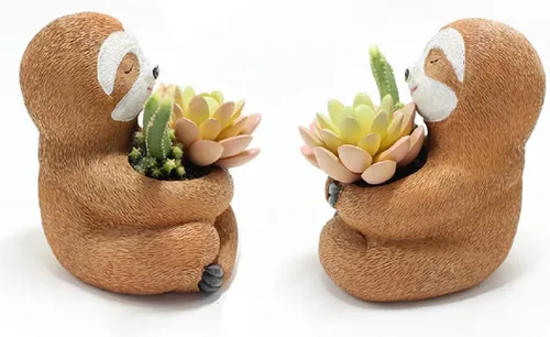 Vista 3 de Maceta para suculentas, maceta de animales, maceta de cactus, bonito diseño de perezoso con orificio de drenaje, maceta pequeña de resina