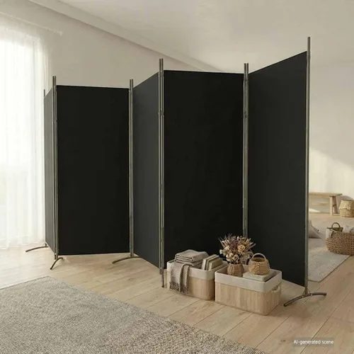 Vista 2 de vidaXL Divisor de habitación de 5 paneles de tela negra, versátil, duradero, plegable, de gran tamaño para uso doméstico u oficina