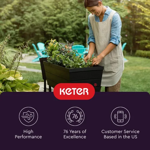Vista 18 de Keter Urban Bloomer - Jardinera elevada de 12.7 galones y maceta de jardín de hierbas para exteriores con medidor de riego automático y tapón