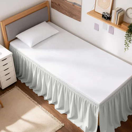 Vista 27 de Falda de cama RIMELA tamaño Queen color verde bebé con caída de 15 pulgadas, falda elástica envolvente, volante que protege contra el polvo