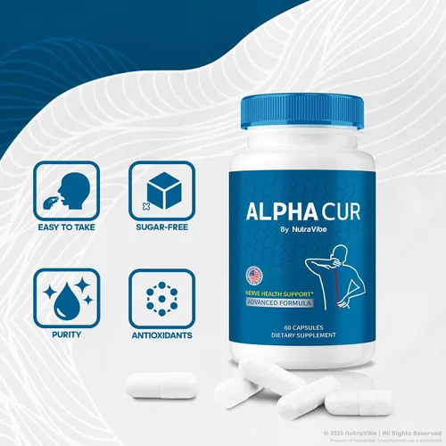 Vista 5 de Cápsulas AlphaCur (paquete de 2), Alphacur para neuropatía, píldoras AlphaCur totalmente naturales para nervios saludables, pastillas premium Alpha