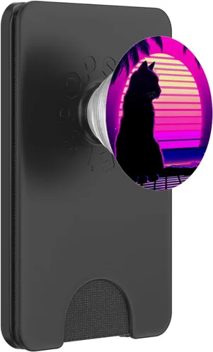 Vista 8 de Funny Retro Vaporwave Synthwave Cat PopSockets Adhesive PopGrip