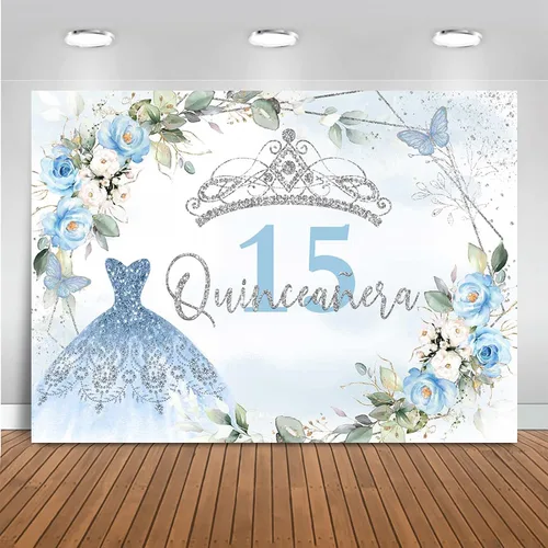 Vista 8 de Mocsicka Telón de fondo de cumpleaños de quinceañera para decoración de fiesta de cumpleaños de 15 años, decoración de fondo de fotografía rosa