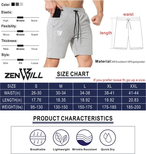 Vista 6 de ZENWILL Pantalones cortos de gimnasio para hombre, pantalones cortos de entrenamiento atléticos para fisicoculturismo con bolsillos