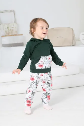 Vista 2 de Eghunooy Conjunto de sudadera con capucha floral de manga larga para bebé niña con bolsillo y diadema