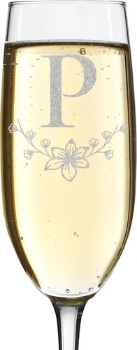 Vista 20 de shop4ever Monograma de letra floral de flauta de champán grabado con láser, 8 oz (L)