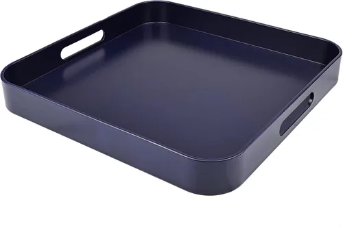 Vista 17 de Bandeja azul para mesa de café, bandeja decorativa rectangular de plástico con asas para entretenimiento, patio al aire libre, sala de estar
