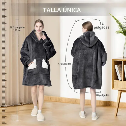 Vista 5 de Touchat - Manta con capucha portátil, sudadera con capucha de forro polar sherpa de gran tamaño con bolsillo gigante y mangas para adulto, regalo