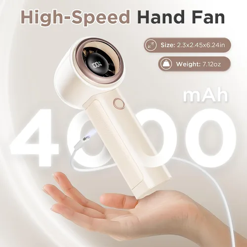Vista 4 de Ventilador personal portátil de mano para viajes, batería recargable de 4000 mAh, potente mini ventilador para personal, mujeres, hombres, alta