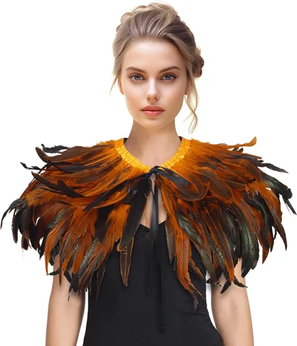 Vista 8 de Chal de plumas para mujer, collar de plumas de cuervo, capa de cisne de Halloween, accesorios de disfraz de bruja Azul-5