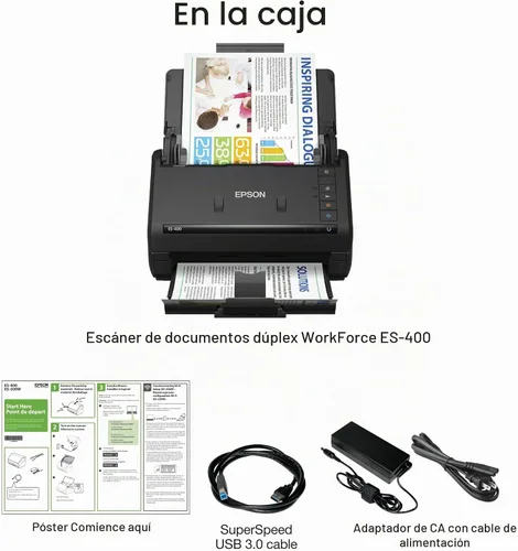 Vista 5 de Epson Workforce ES-400 Color Duplex Document Scanner para PC y Mac, alimentador automático de documentos (ADF)