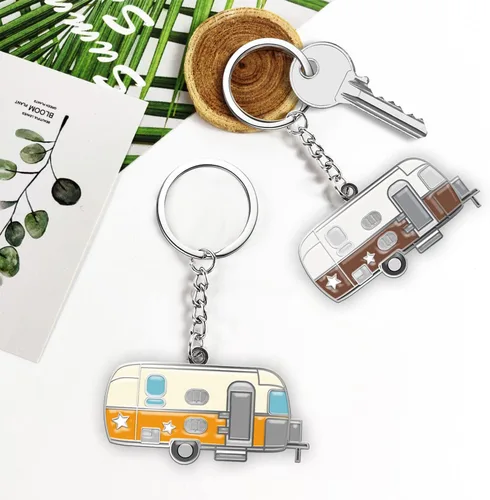 Vista 6 de Llavero de casa rodante con texto en inglés "Happy RV", llavero para parejas, regalo para hombres y mujeres, accesorios de campamento, paquete de 2