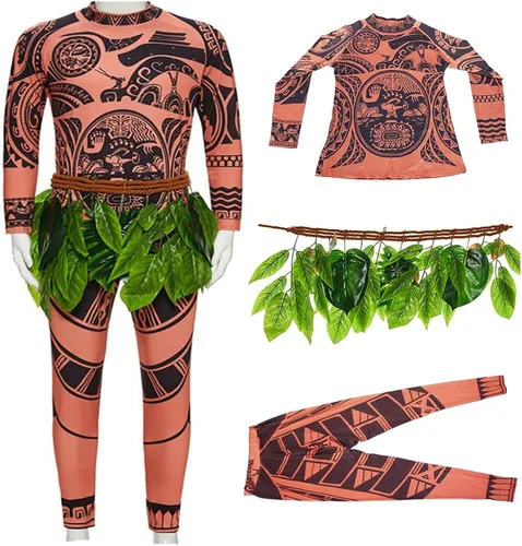 Vista 2 de LIFEPATH88 Maui Tattoo T-ShirtPants Halloween Cosplay Disfraz Adulto para Hombres y Mujeres Conjunto de peluca
