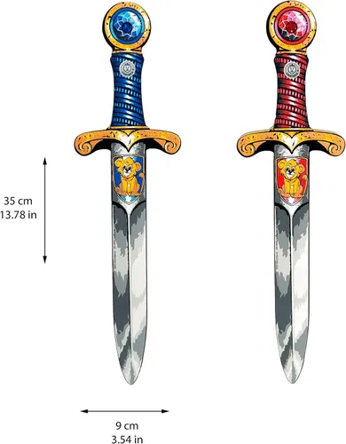 Vista 2 de Liontouch Mini espadas de juguete de león para dos niños, azul y rojo, espada de bolsillo medieval de caballero para juegos de simulación en espuma
